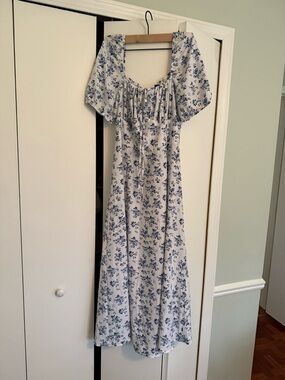 SHEIN Blue Floral Puff Sleeve Maxi Dress - Size XL